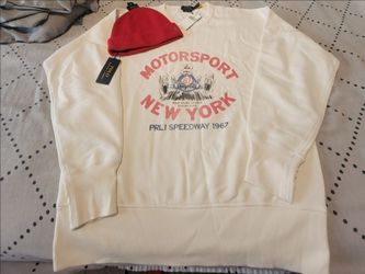 LARGE RL Polo MotorSport New York sweatshirt with Polo beanie.