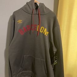 FC Barcelona Sweatshirt Mens Extra Large Umbro Gray FCB Soccer Hooded Pullover