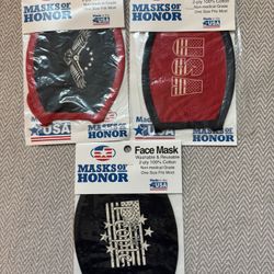 Three Masks Of Honor Face Coverings Washable & Reusable Made In USA
