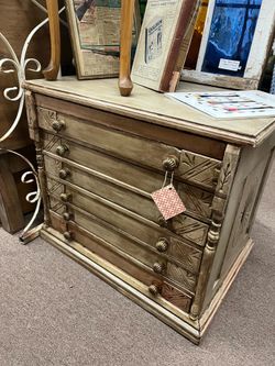 Antique Chalk Painted Spool Cabinet