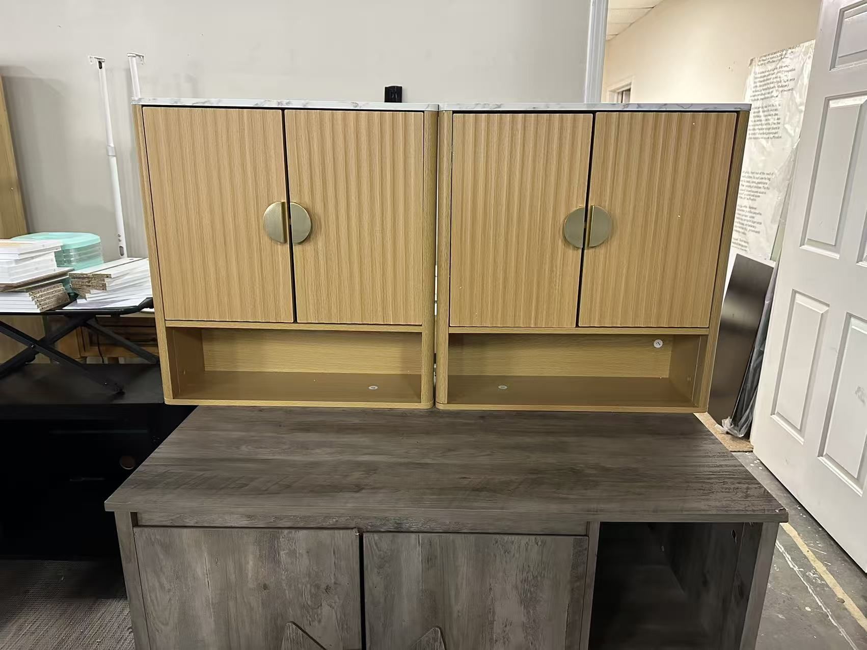 Brand new Marble Top Wall Cabinets for Bathroom Storage Over The Toilet with Adjustable Shelf, 23×24 Inch Floating Storage Cabinet with Doors for Bath