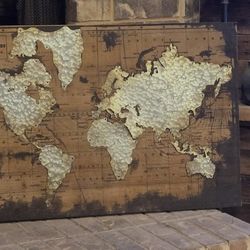 World Map Canvas. Metal Cutout Used For Countries. 