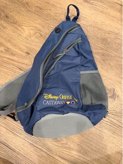 Medium size. Disney Cruise Line Castaway Club blue polyester sling bag backpack souvenir castaway cruise