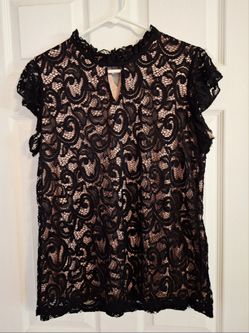 Women's Large Per Seption Black Lace Blouse