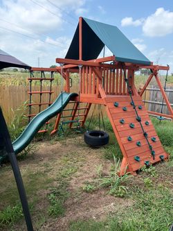 Wooden Backyard Playset with Slide and Swings