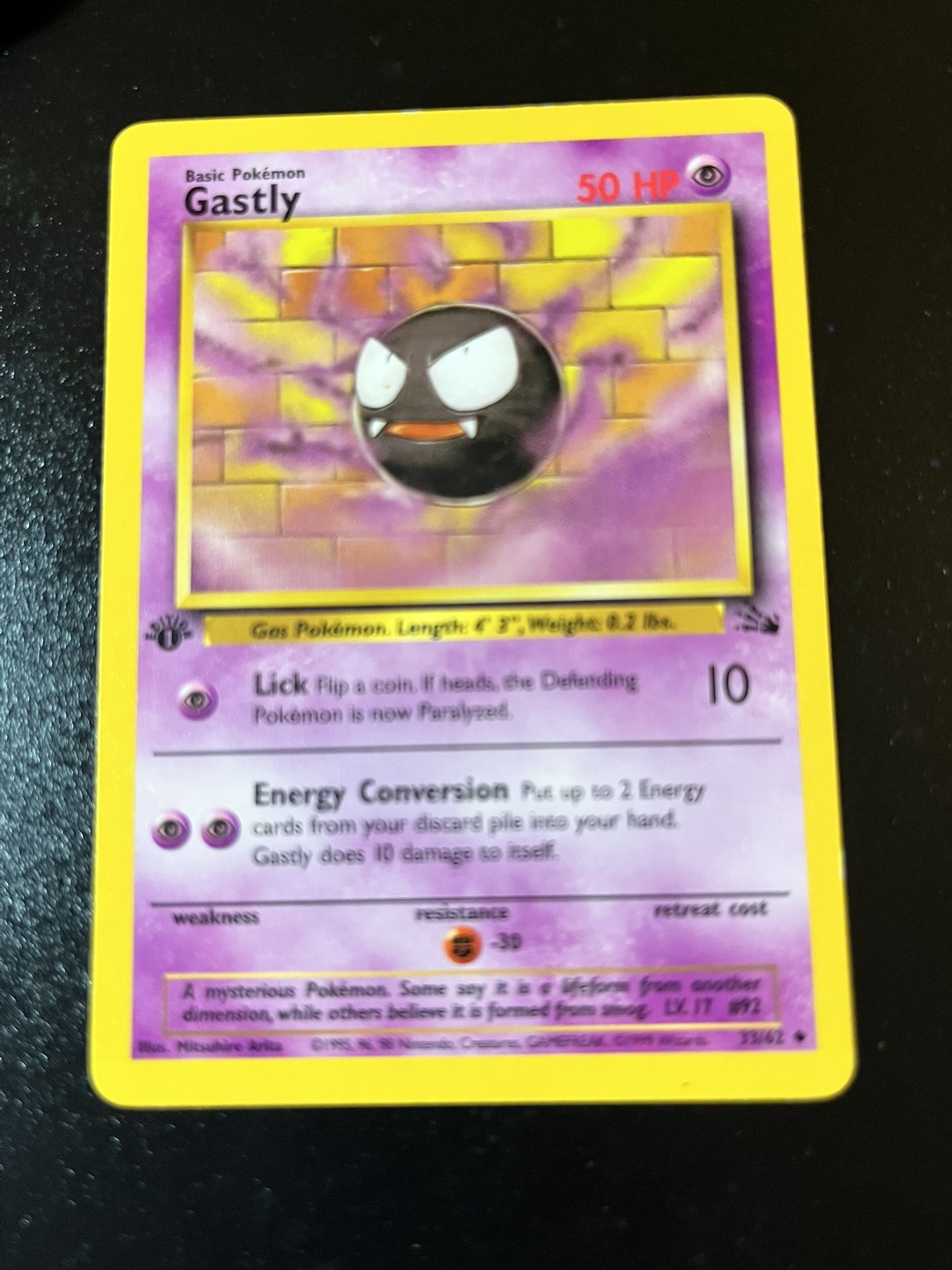 1st Edition Gastly 33/62 Pokemon Fossil NM
