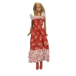 Vintage Barbie Doll 1966 Blonde W Red Prairie Dress & Boots Clicky Legs 