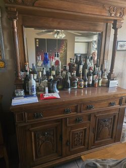 Vintage Wood Buffet Sideboard with Mirror