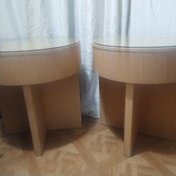 Round Top With Glass Covering End Tables 