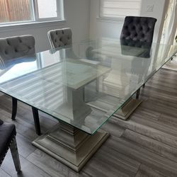Glass Dining Table 48in x 84in with 2 base