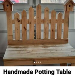 Handmade Planting Table With 2 Birdhouses 