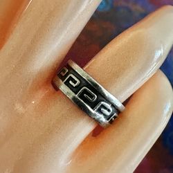 Vintage Taxco Mexico Sterling Silver Greek Key Band Ring 