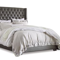 King Bed Frame with Faux Diamond Tufting