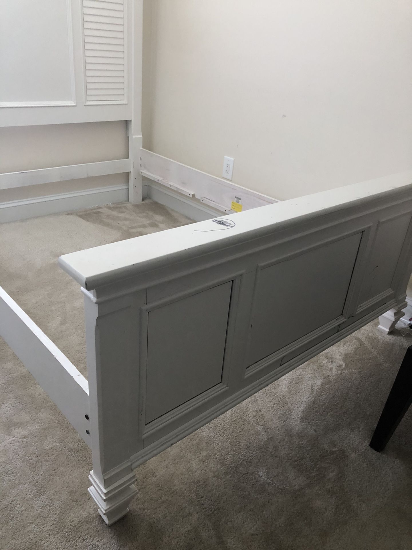White Queen Bed Frame and side table