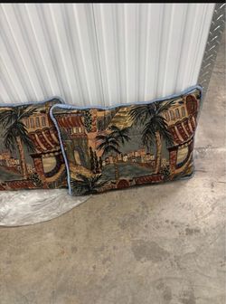 Two tapestry decorative zipper throw pillows. 20”  x 27”. $40 each