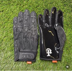 PERX SAINT GLOVES 2XL FOOTBALL PLAYING GEAR BLACK LEATHER CROSS PATCH ADULT SIZE