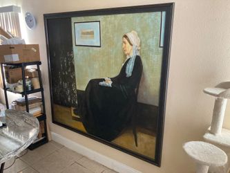 Giant framed hand painted replica of “Whistler’s Mother”.