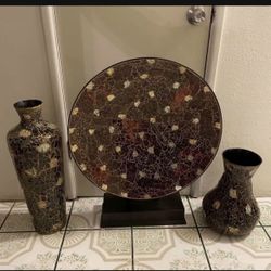 3 Piece Huge Mosiac Plate And Vases Decor