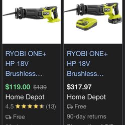 ONE+ HP 18V Brushless Cordless Reciprocating Saw (Tool Only) RYOBI