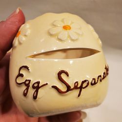 Vintage Lugene's Ceramic Egg Separator Cream with Flowers Pattern