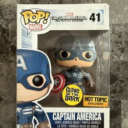 Funko Pop Marvel #41 Captain America Glow in the Dark Hot Topic Exclusive Rare