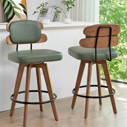 Set of 2 Counter Height Bar Stools - 29.5 inch Swivel Counter Height Stools with Walnut Craft, Faux