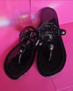 Size 8.5 | Tory Burch Black Patent Leather Miller Sandals