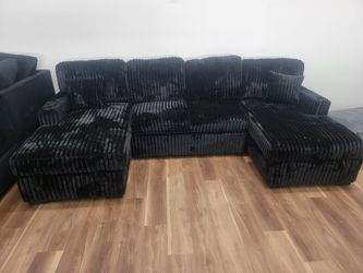 New 3pc Double Chaise Sectional In Black Corduroy 