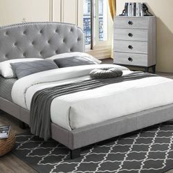 FULL QUEEN BEDROOM SET FULL OR QUEEN SIZE BEIGE OR GRAY 4 PIECE BEDROOM SET BED DRESSER MIRROR - RECAMARA CAMA TOCADOR