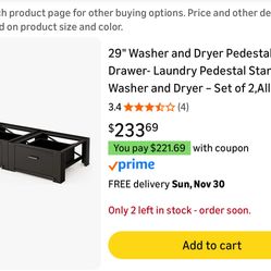 LG Washer Dryer Storage Pedestal Black 