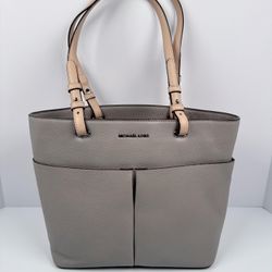 Michael Kors Bedford Women's Pebbled Leather Medium Tote Handbag Tan/Gray