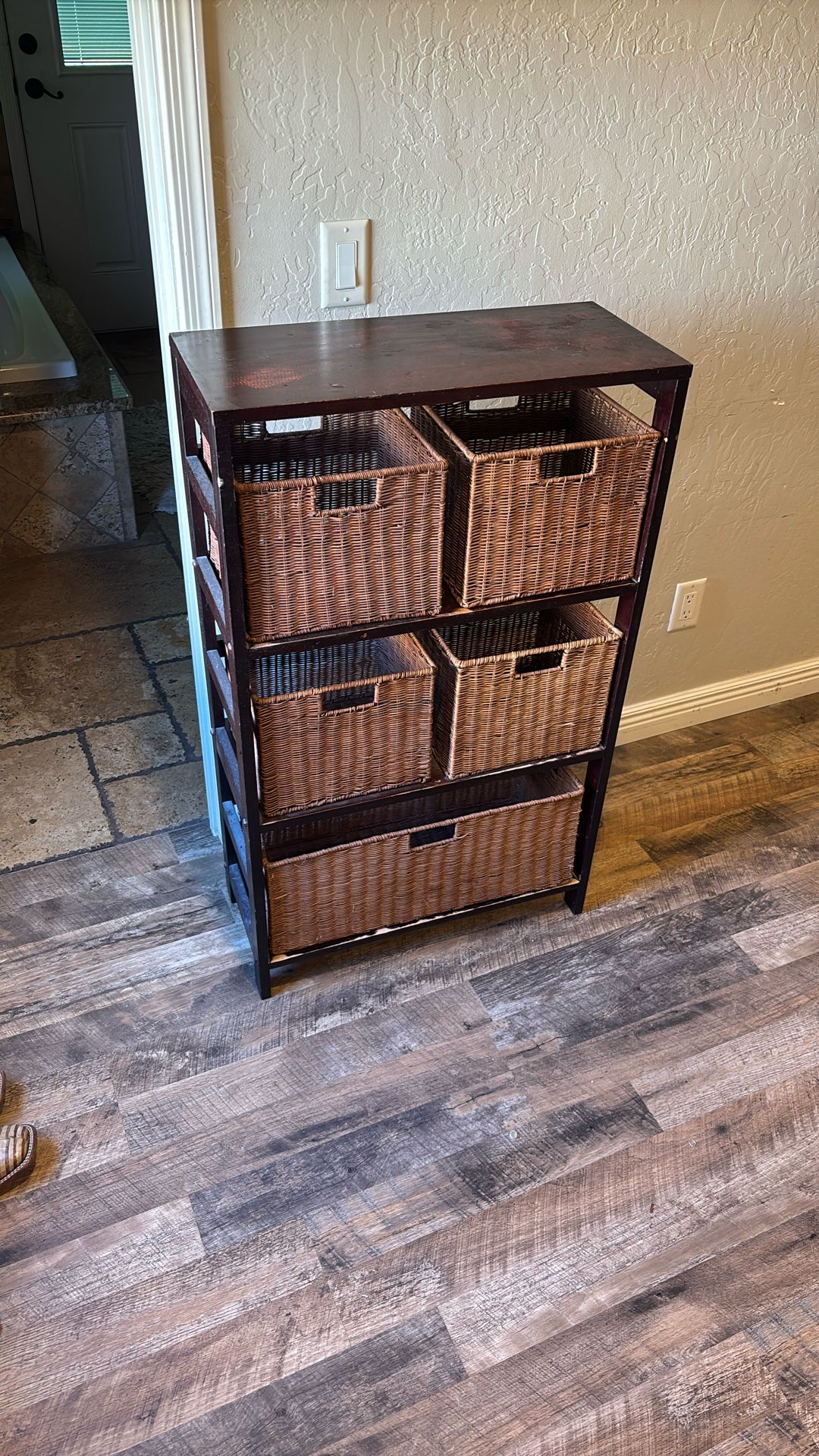 Wood & Wicker 5-Basket Storage Shelf