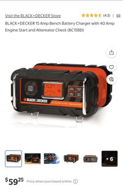 BLACK+DECKER 15 Amp Bench Battery Charger with 40 Amp Engine Start and Alternator Check (BC15BD) like NEW never used $40