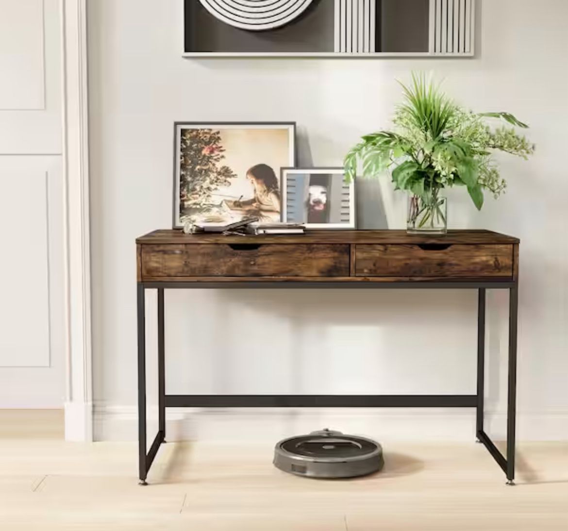 43.31 in. Rustic Brown Computer Desk with 2-Drawers