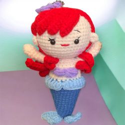 Unique Cute Gift Disney Handmade Yarn Crochet Ariel the Little Mermaid Keychain