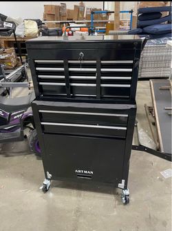 DENTED  8-Drawer Rolling Tool Box Chest w/ Lockable Wheels Sliding Drawers Detachable Top