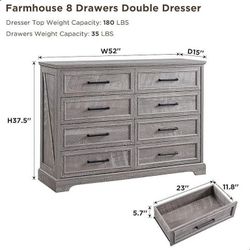 52in Farmhouse 8 Drawers Double Dresser Gray New in box, SUV or truck will  fit, need to assemble it, LM054, -528DGR, for Sale in Ontario, CA - OfferUp