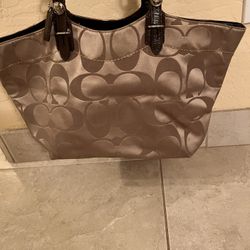 Tan Coach Monogram Shoulder Bag