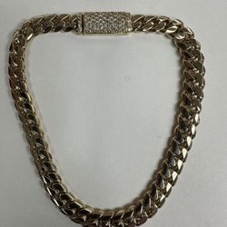 14K Cuban Link Anklet With Diamond Flip Lock 11 Inches 