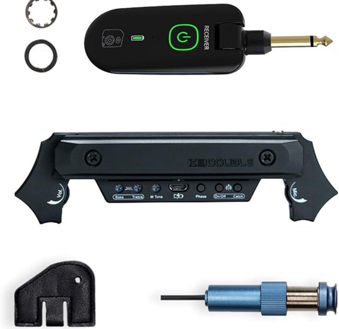 X2 Double Wireless & Wired Acoustic Guitar Pickup System,Wireless Soundhole Pickup with Receiver Microphone 30M Transmission for 80-120mm Sound-hole A