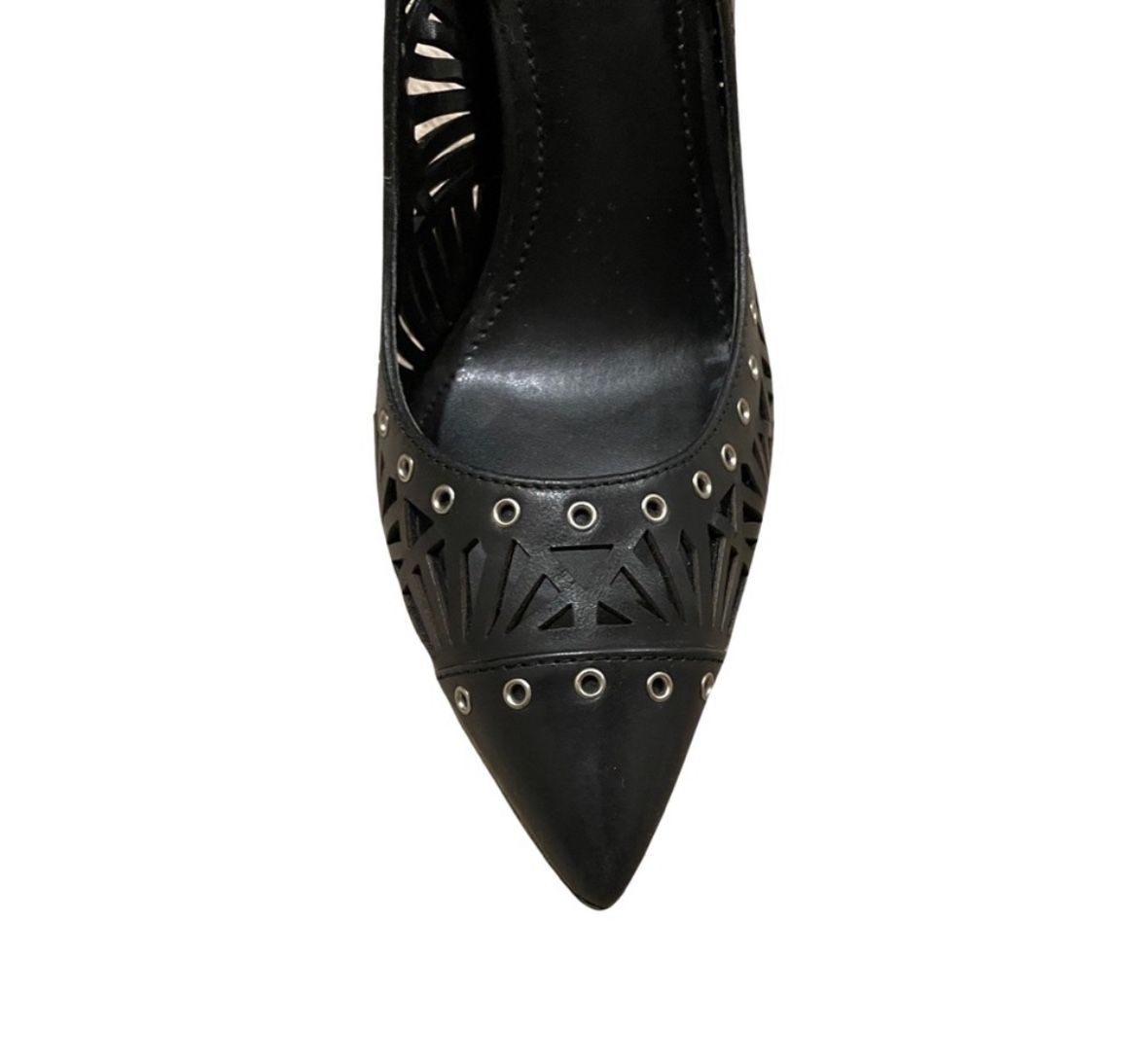 BCBGeneration Black Leather Laser Cutout Heels