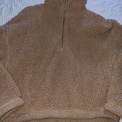 Beige 1/4 Zip Fuzzy Sweater 