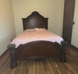 Queen bed & marble dresser