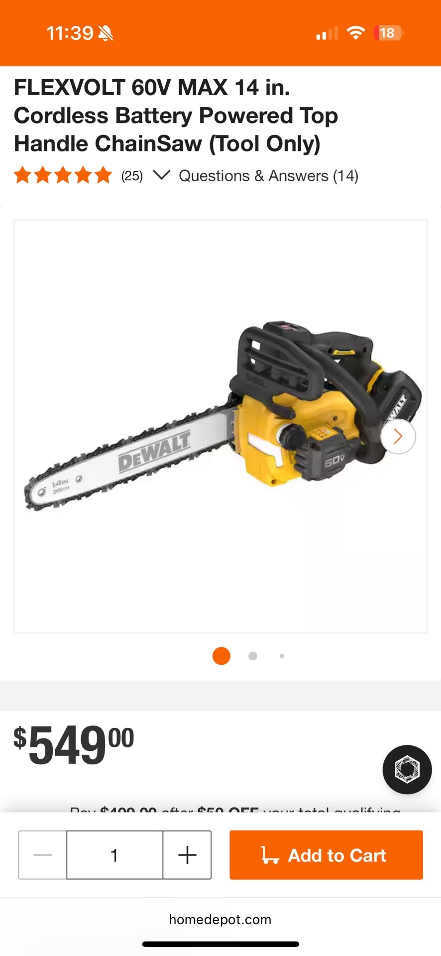 Chainsaw Dewalt Nuevo 14”