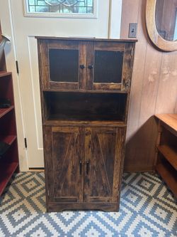 Small bathroom or pantry cabinet wood finish