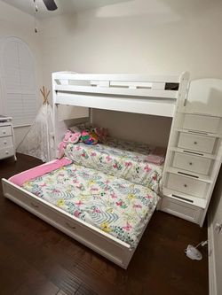 White Twin Over Full Bunk Bed with Stairs