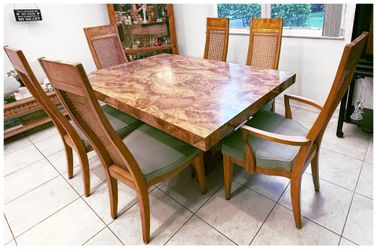 Vintage Dining Room Table With 6 Cane Back Dining Chairs