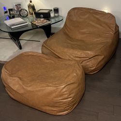 Dume Lounge Chair + Ottoman By © Palermo House — Vegan Leather in Saddle