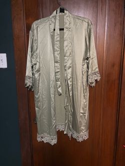 Maid of Honor Satin Robe with Lace Trim color Sage green