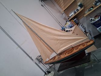 Large Wooden Sailboat Model with Sails